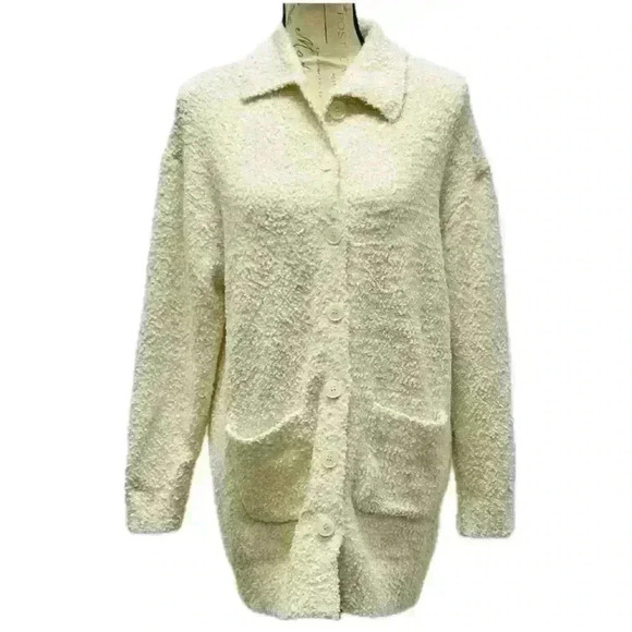 Sanctuary Women’s Ivory Button Up Fuzzy Cardigan Sweater with Pockets Size M - Picture 1 of 12